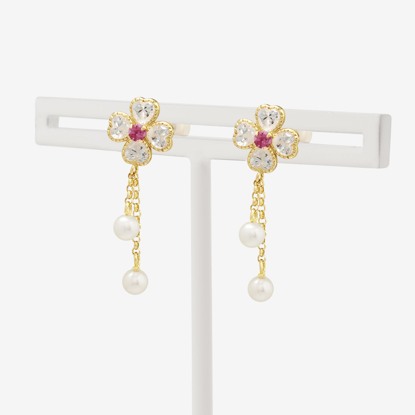 10月誕生石 K10 イエローゴールド ピンクトルマリン クローバー ピアス