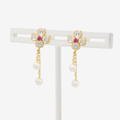 10月誕生石 K10 イエローゴールド ピンクトルマリン クローバー ピアス