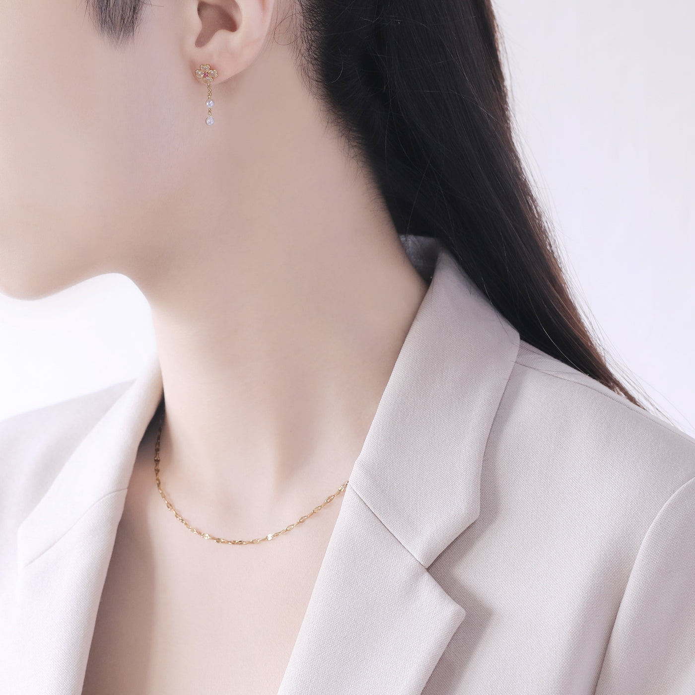 10月誕生石 K10 イエローゴールド ピンクトルマリン クローバー ピアス