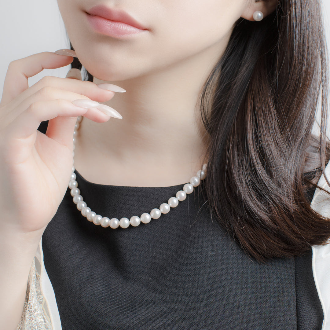 6月誕生石 シルバー あこや真珠 ネックレス ピアス 2点セット<真珠