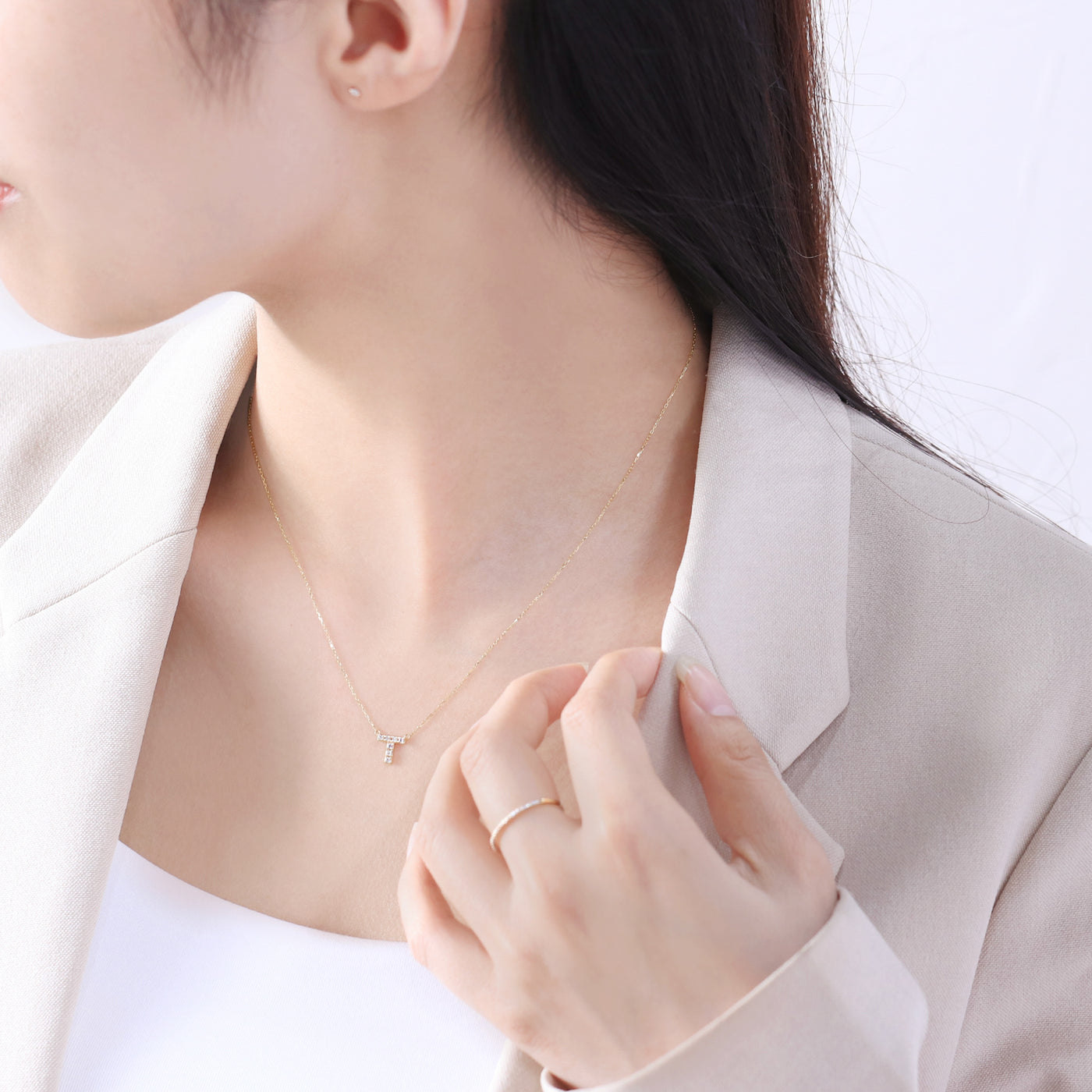 【WEB限定】K10 イエローゴールド ダイヤモンド イニシャル ネックレス（T）