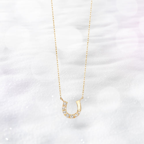 11月誕生石 K10 イエローゴールド ホワイトトパーズ 馬蹄 ネックレス