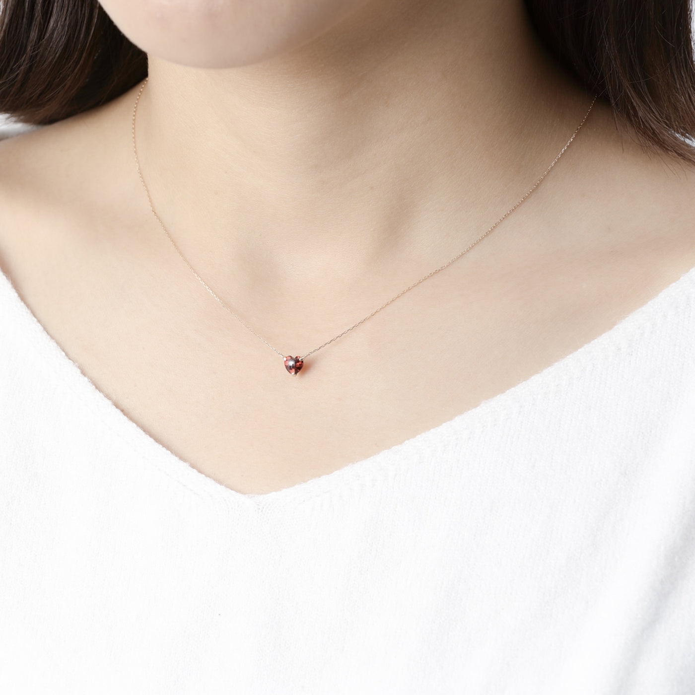 1月誕生石 K10 イエローゴールド ガーネット ハート ネックレス