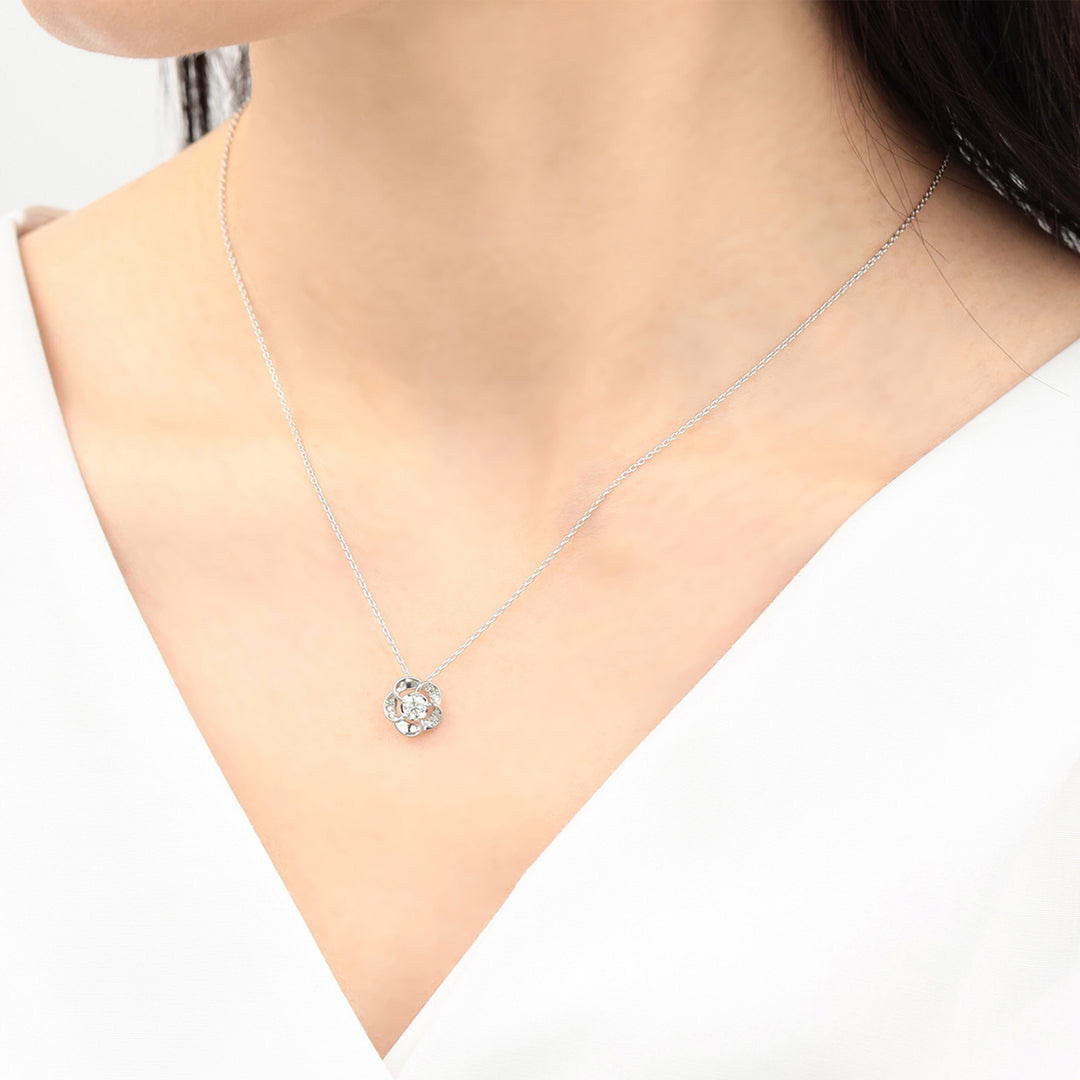 受注生産】プラチナ ダイヤモンド フラワー ネックレス（0.25ct 
