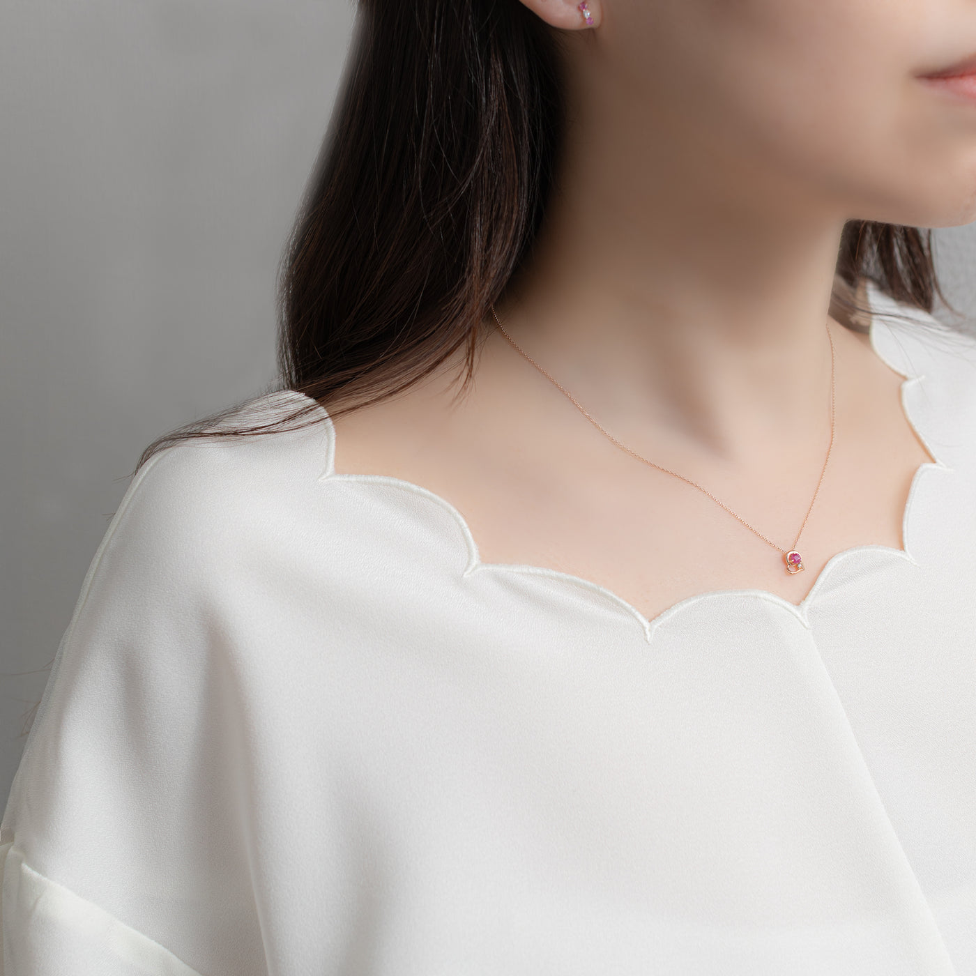 7月誕生石 K10 ピンクゴールド ルビー ダイヤモンド ハート ネックレス