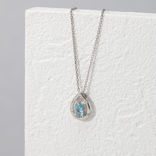 【予約商品】3月誕生石 プラチナ アクアマリン しずく ネックレス