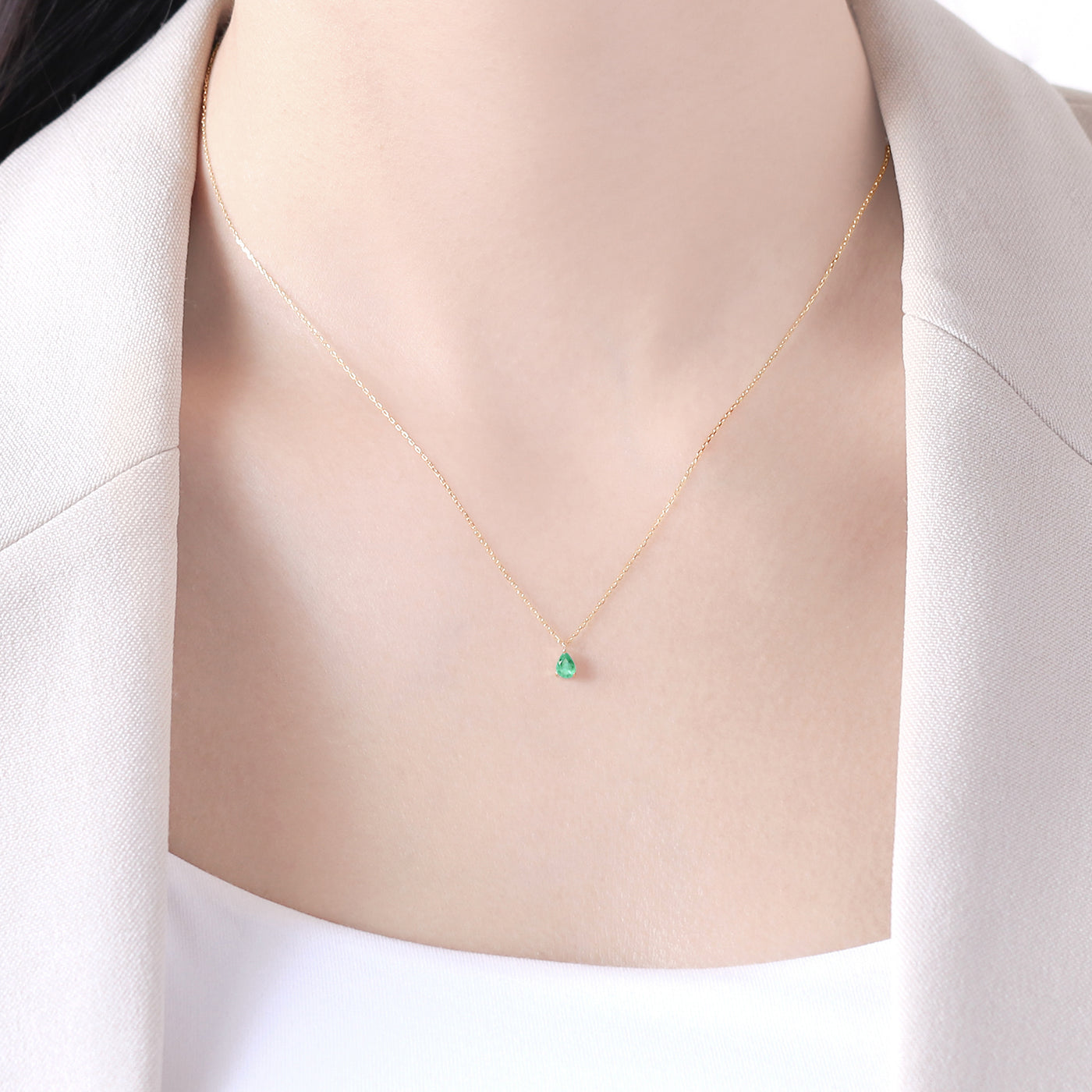 【WEB限定】5月誕生石 K10 イエローゴールド エメラルド しずく ネックレス