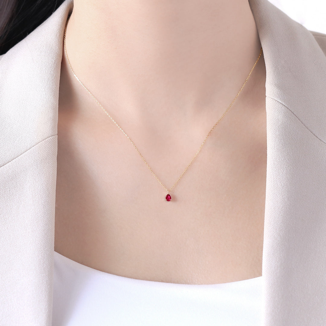 WEB限定】7月誕生石 K10 イエローゴールド ルビー しずく ネックレス