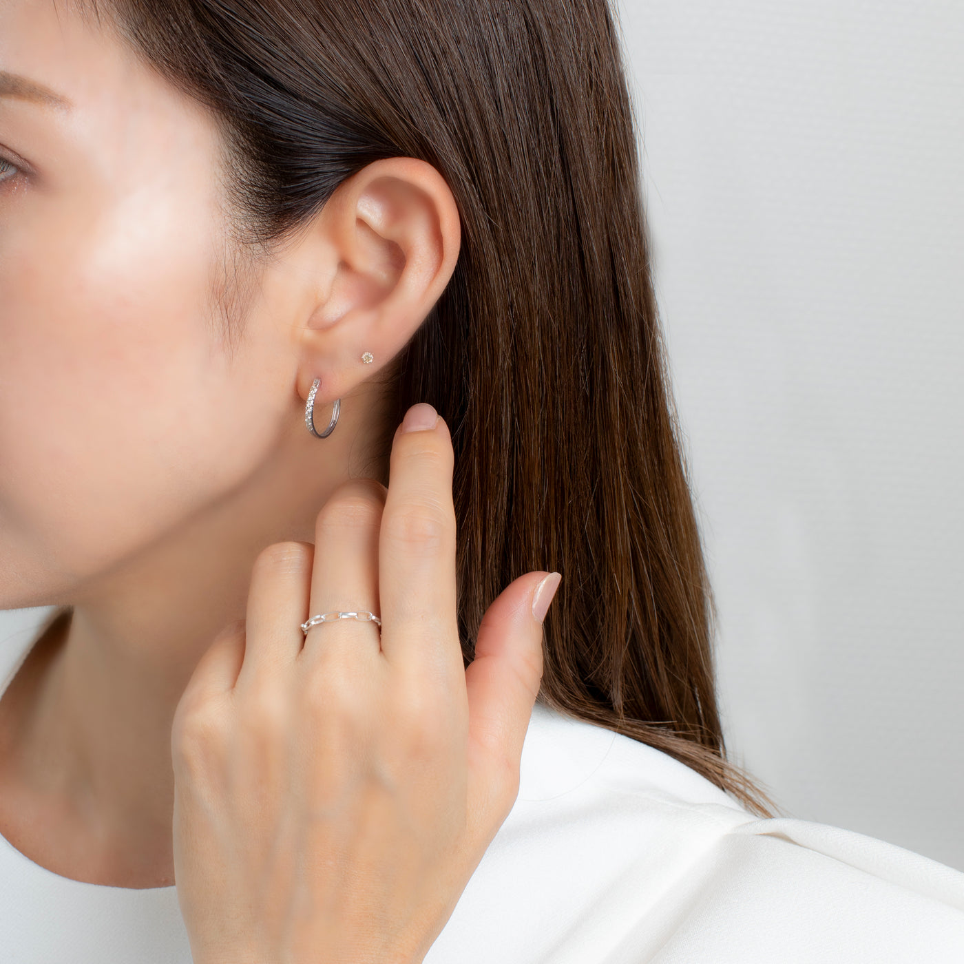 【WEB限定】K10 ホワイトゴールド ダイヤモンド フープピアス