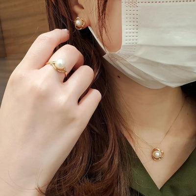 6月誕生石 K10 ピンクゴールド あこや真珠 ピアス