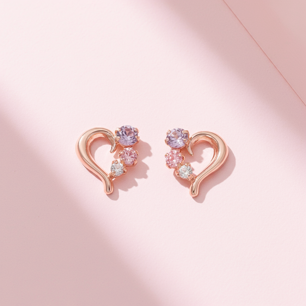 WEB限定】2月誕生石 K10 ピンクゴールド アメジスト ハート ピアス