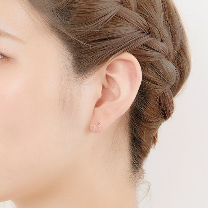 10月誕生石 K10 ピンクゴールド ピンクトルマリン ハート ピアス