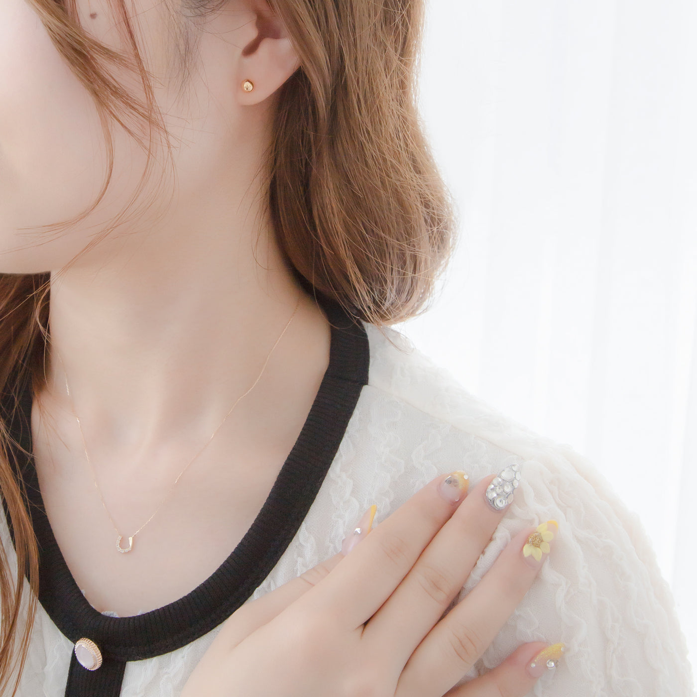 11月誕生石 K10 イエローゴールド ホワイトトパーズ 馬蹄 ネックレス