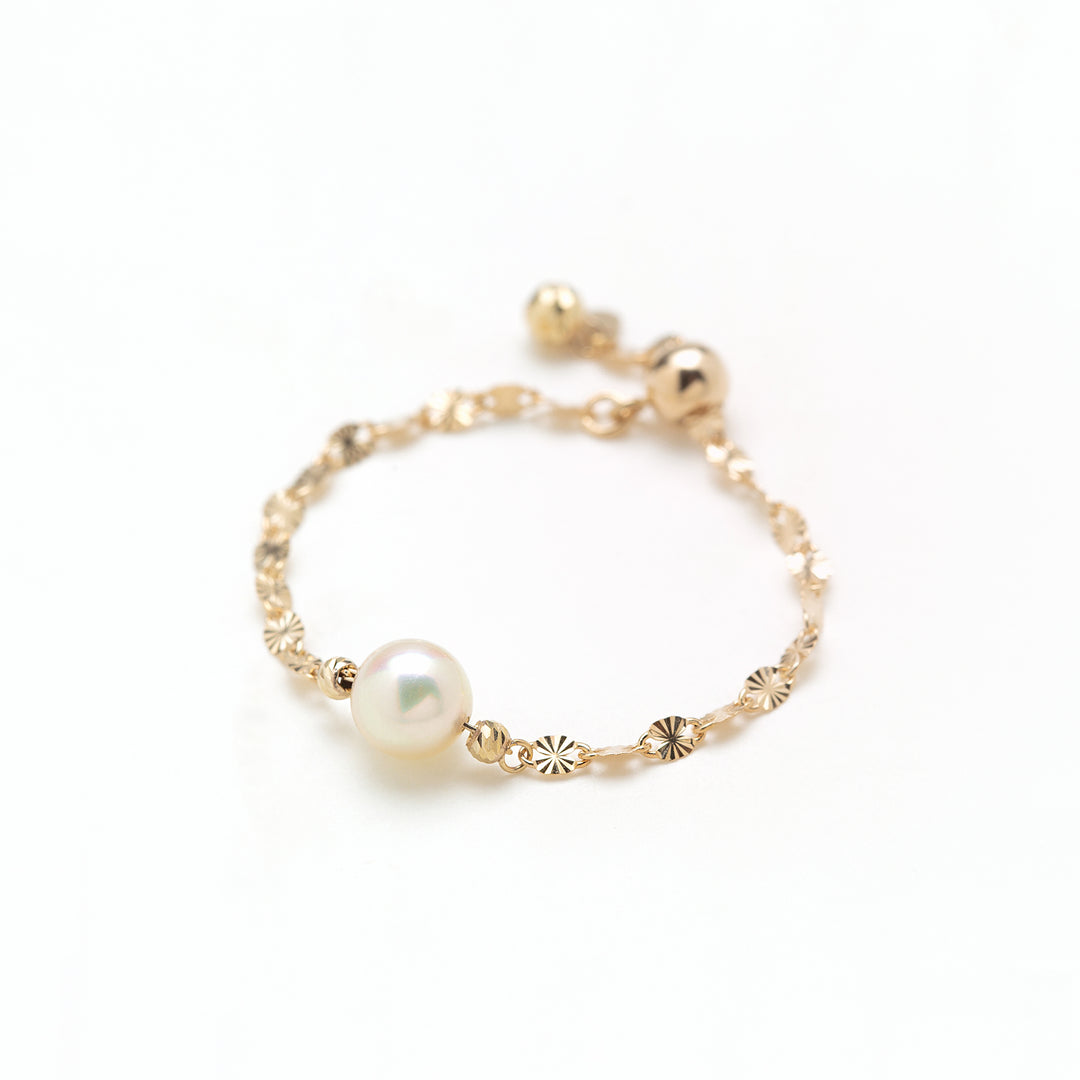 6月誕生石 K10 イエローゴールド あこや真珠 チェーンリング